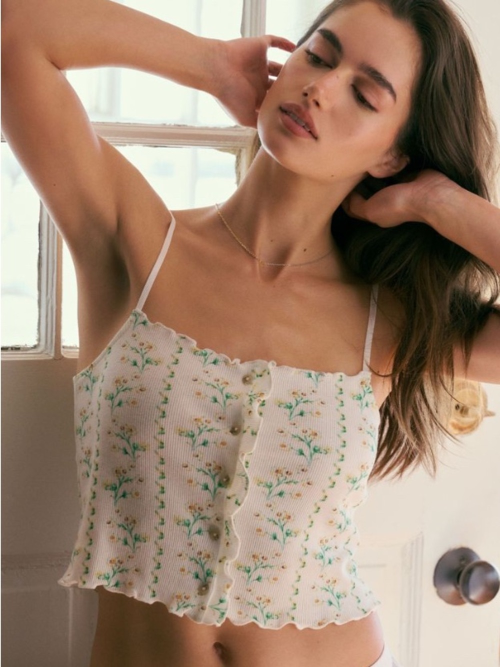 Lyrebird Printed Floral Ribbed Cropped Tank Cami XXS